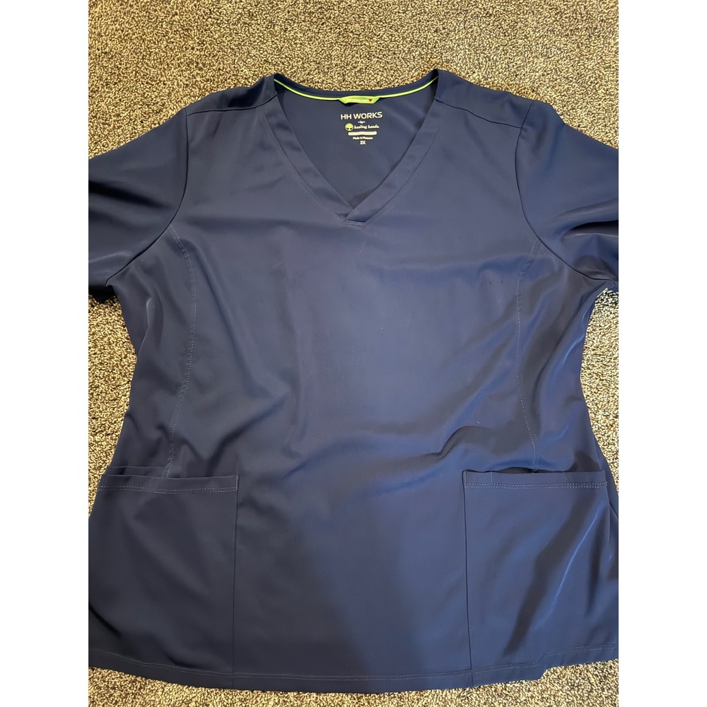HH Works by Healing Hands Navy Blue V-Neck Scrub Top 2X Medical Uniform